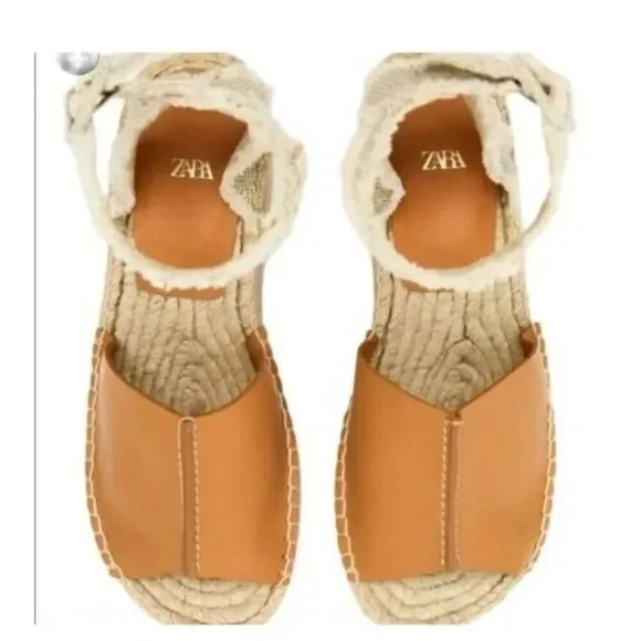 ZARA LEATHER FLATFORM SANDALS SIZE  8 US BROWN‎ - Picture 2 of 9